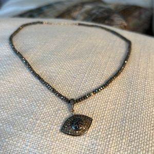 Free People Gunmetal Grey Crystal Evil Eye Pendant Necklace